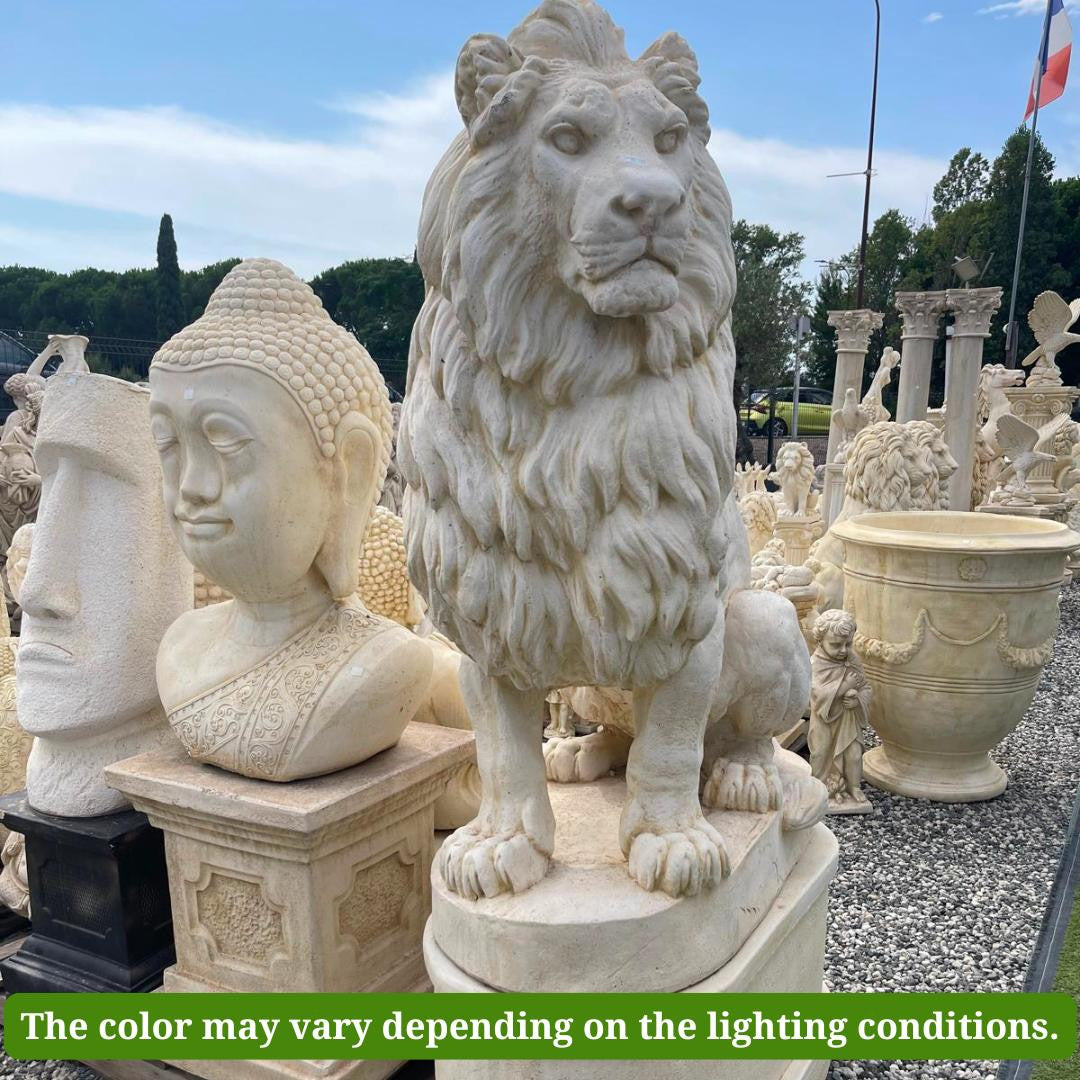 Pair of Giant Stone Cast Lion statues on Plinths 6 ft high, 1600 kg set!