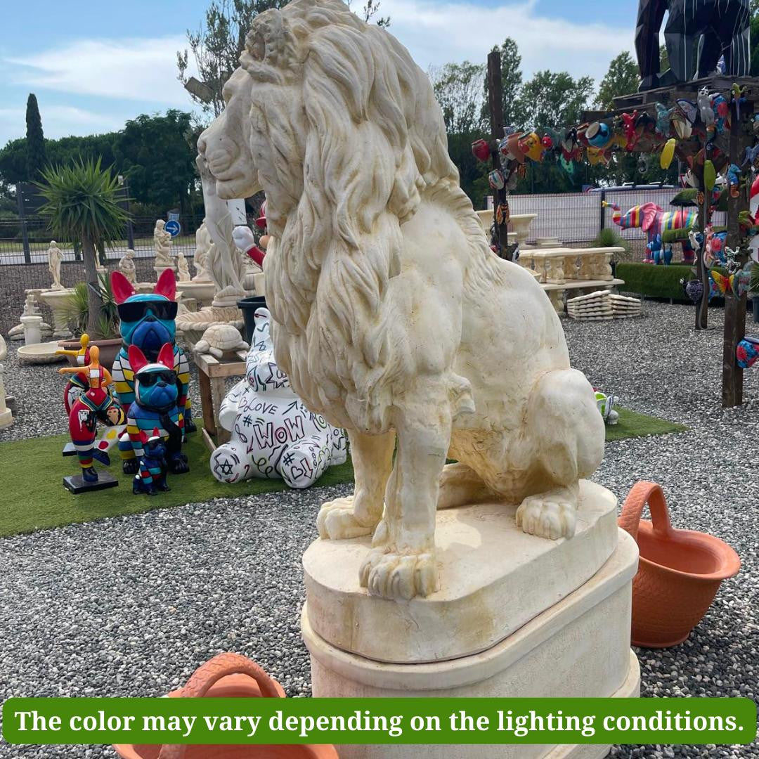Pair of Giant Stone Cast Lion statues on Plinths 6 ft high, 1600 kg set!