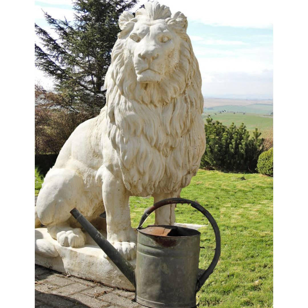 Pair of Giant Stone Cast Lion statues on Plinths 6 ft high, 1600 kg set!