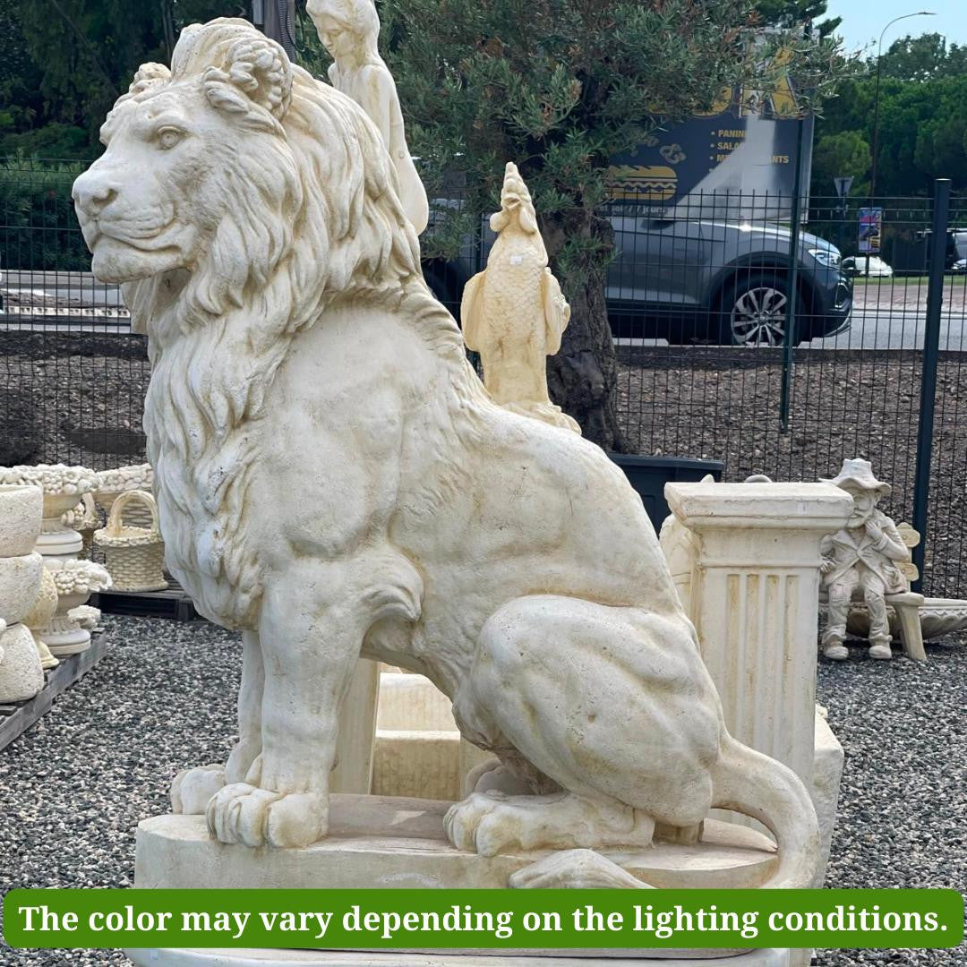 Pair of Giant Stone Cast Lion statues on Plinths 6 ft high, 1600 kg set!