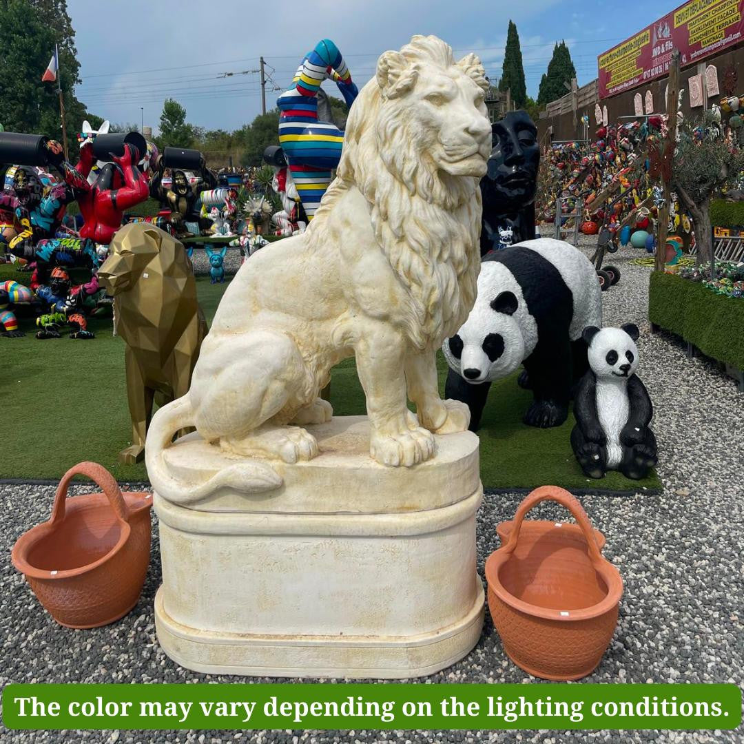 Pair of Giant Stone Cast Lion statues on Plinths 6 ft high, 1600 kg set!