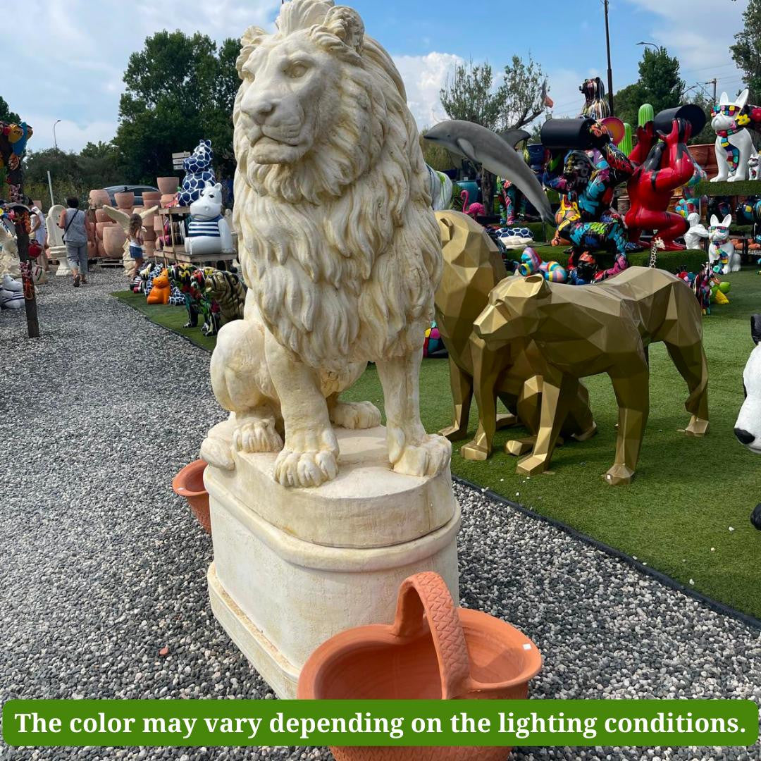 Pair of Giant Stone Cast Lion statues on Plinths 6 ft high, 1600 kg set!