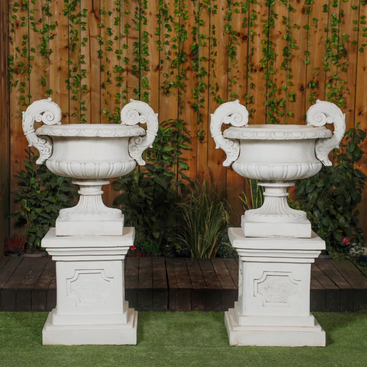 Pair of Large Edwardian Stone Vase on Plinths 