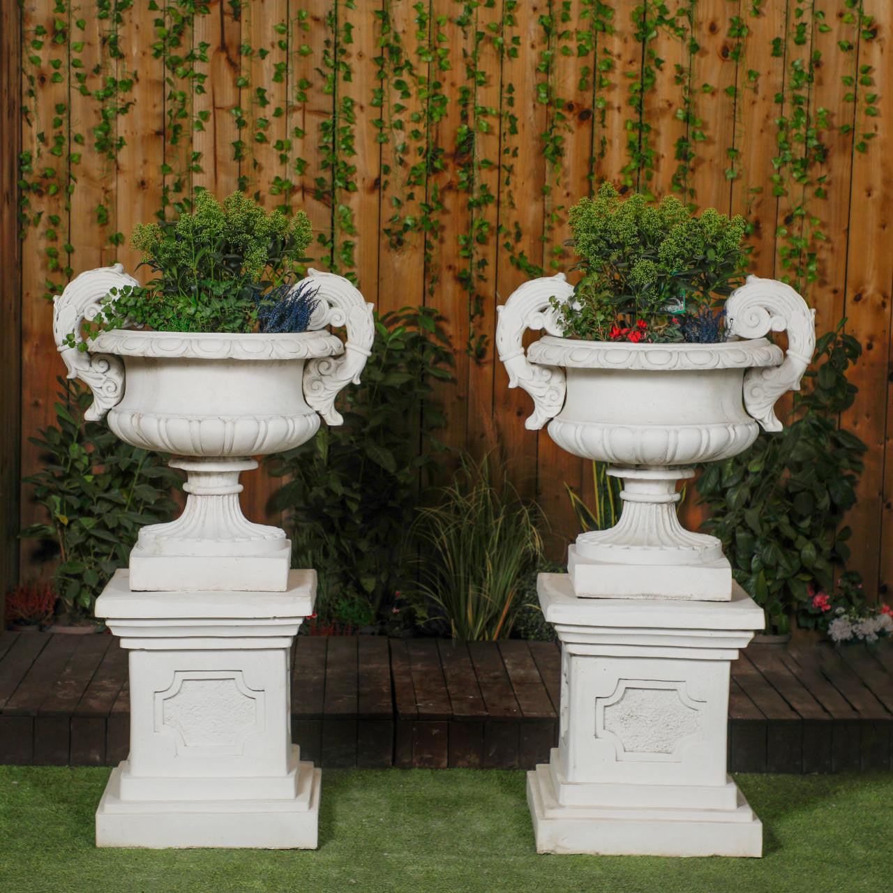 Pair of Large Edwardian Stone Vase on Plinths 
