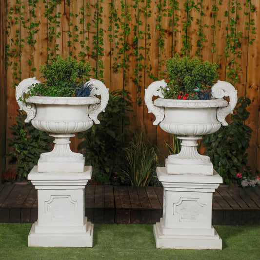 Pair of Large Edwardian Stone Vase on Plinths 