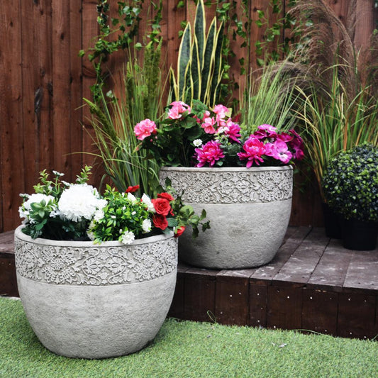 Pair of Large Lace Flowerpots