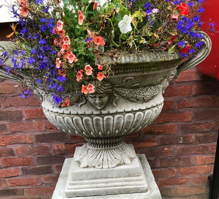 Pair of Large Oval Antique Garden Urns