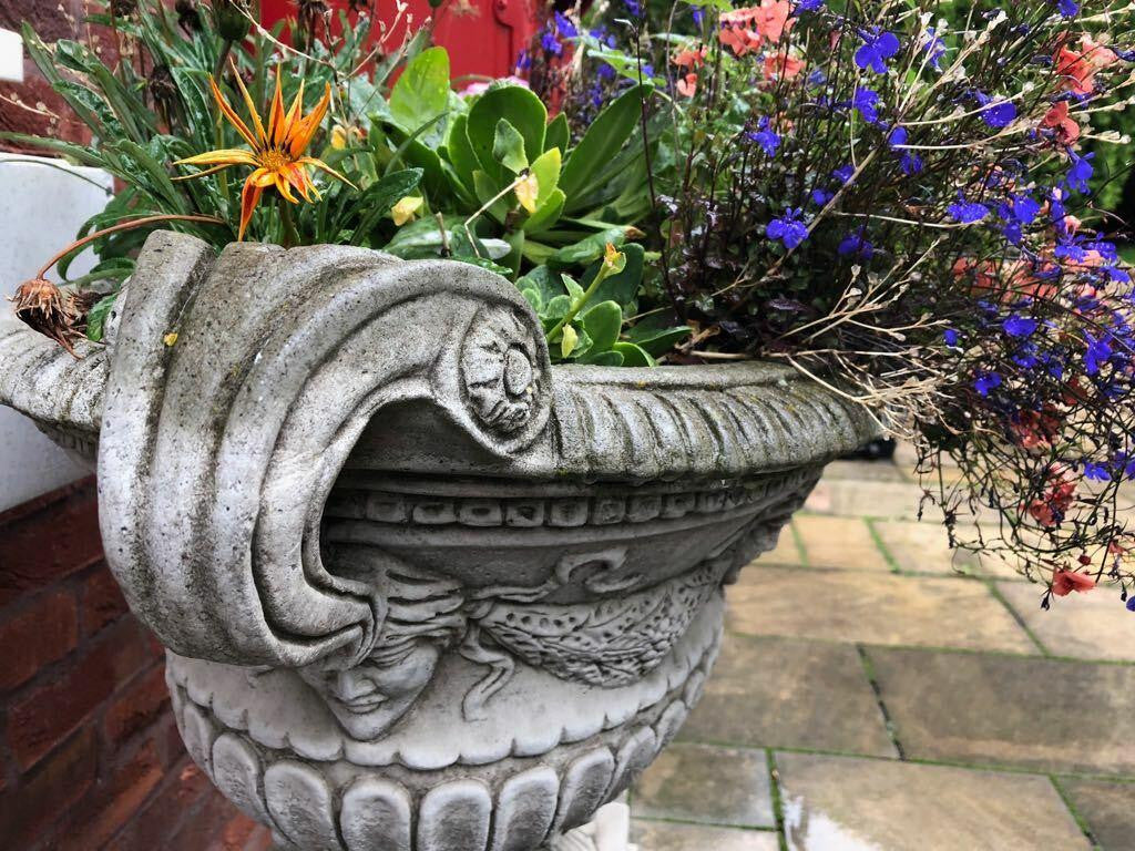 Pair of Large Oval Antique Garden Urns