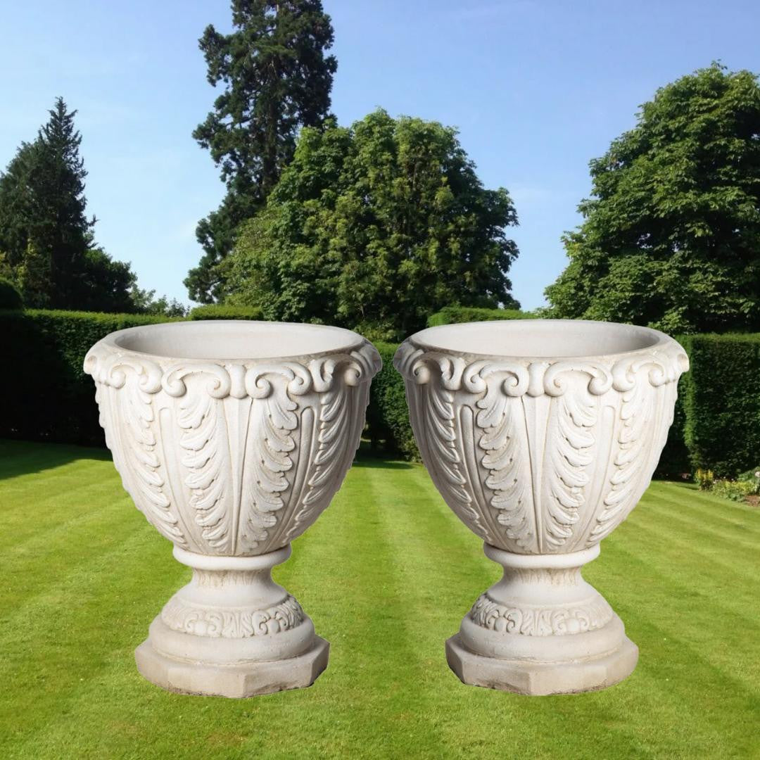 Pair of Large Roman style White Stone Vases