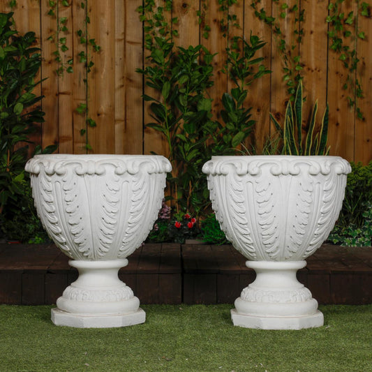 Pair of Large Roman style White Stone Vases 