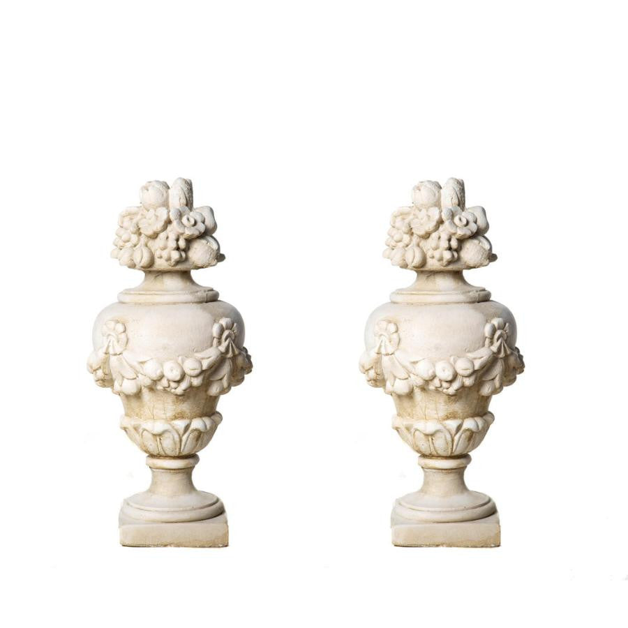 Pair of Large White Stone Cast Fruit Design Finials by DGS statues