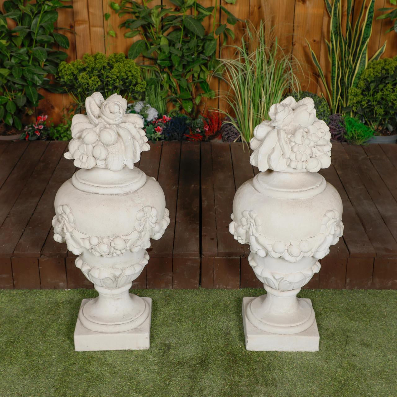 Pair of Large White Stone Cast Fruit Design Finials 