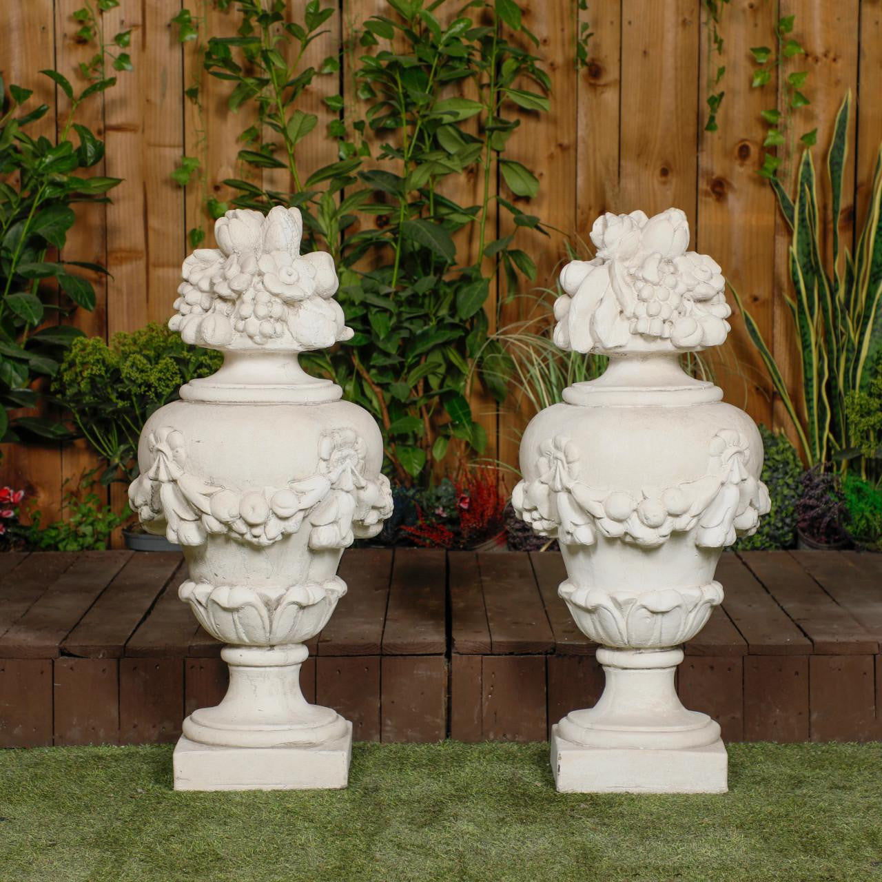 Pair of Large White Stone Cast Fruit Design Finials 