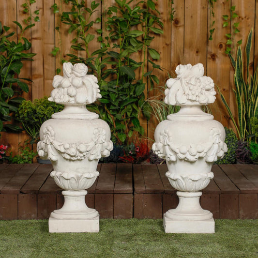 Pair of Large White Stone Cast Fruit Design Finials 