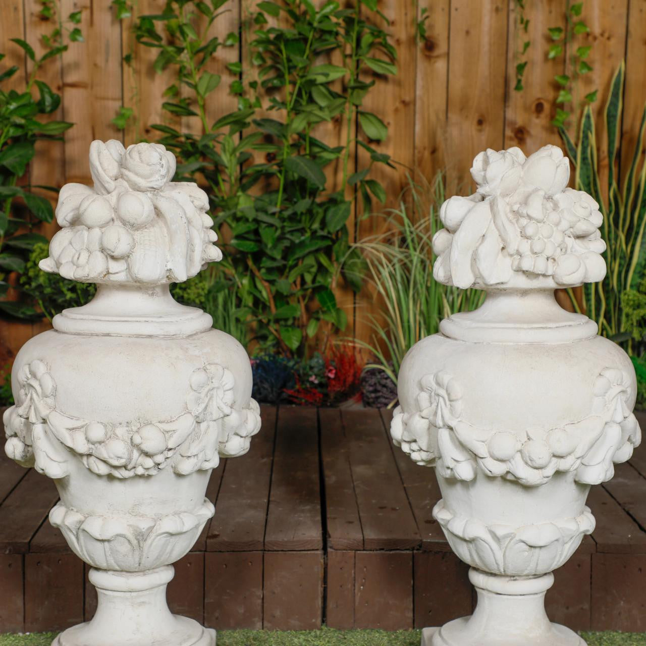 Pair of Large White Stone Cast Fruit Design Finials 