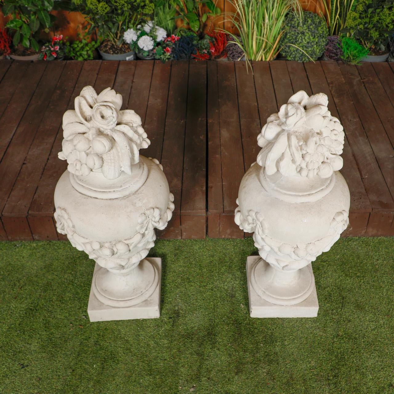 Pair of Large White Stone Cast Fruit Design Finials 