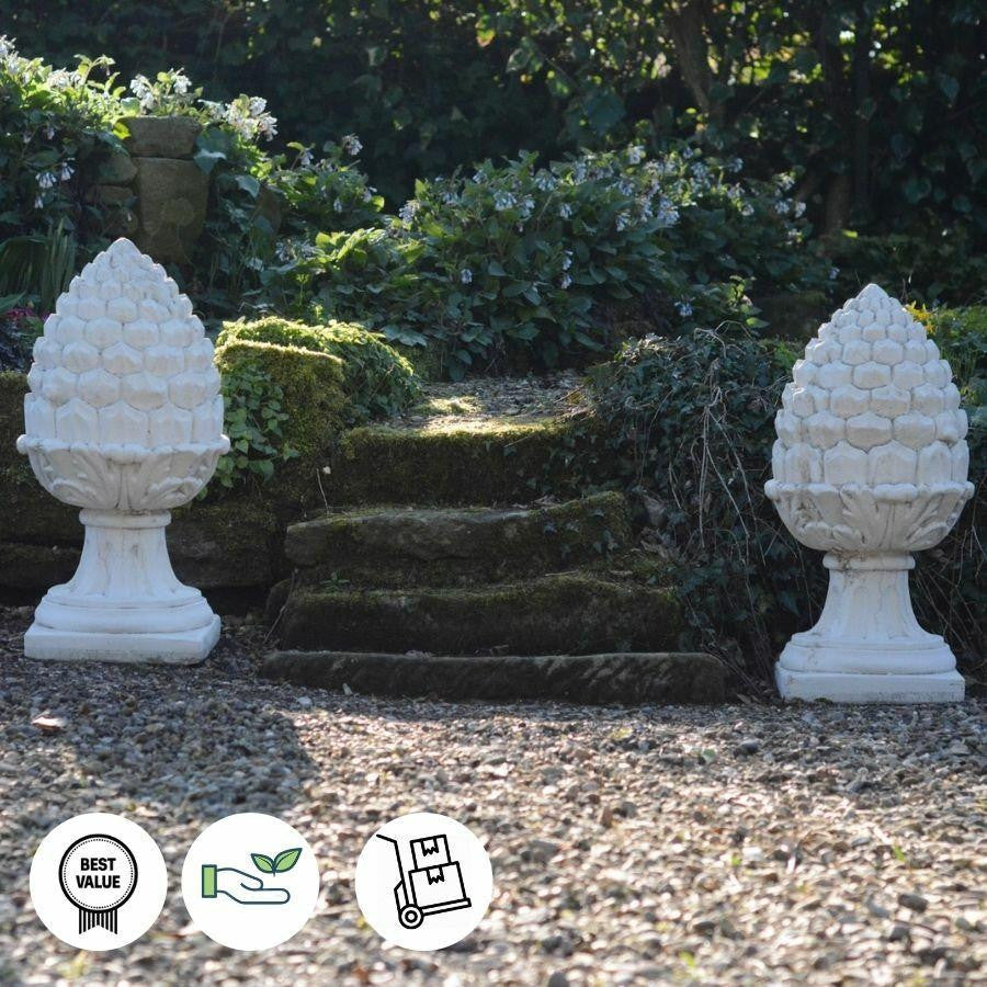 PAIR of Stone Cast Large Acorn Lawn Statue