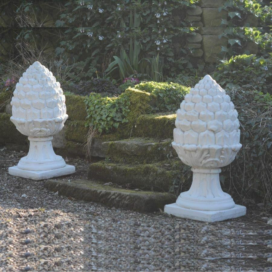 PAIR of Stone Cast Large Acorn Lawn Statue