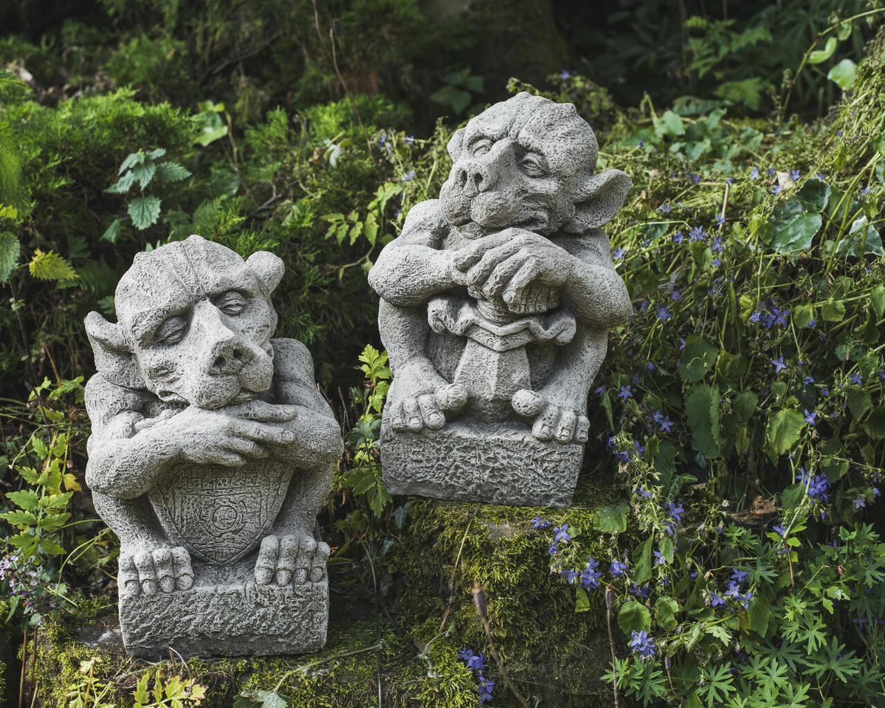 Pair of Sword and Shield Gargoyles Statues