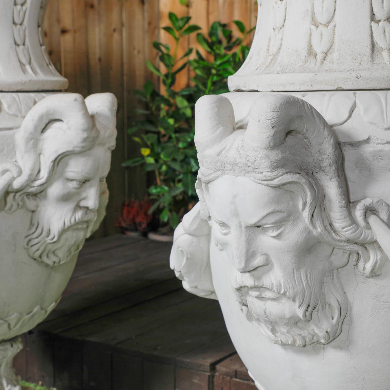 Pair of Urns With Mythical Horned Man Design 