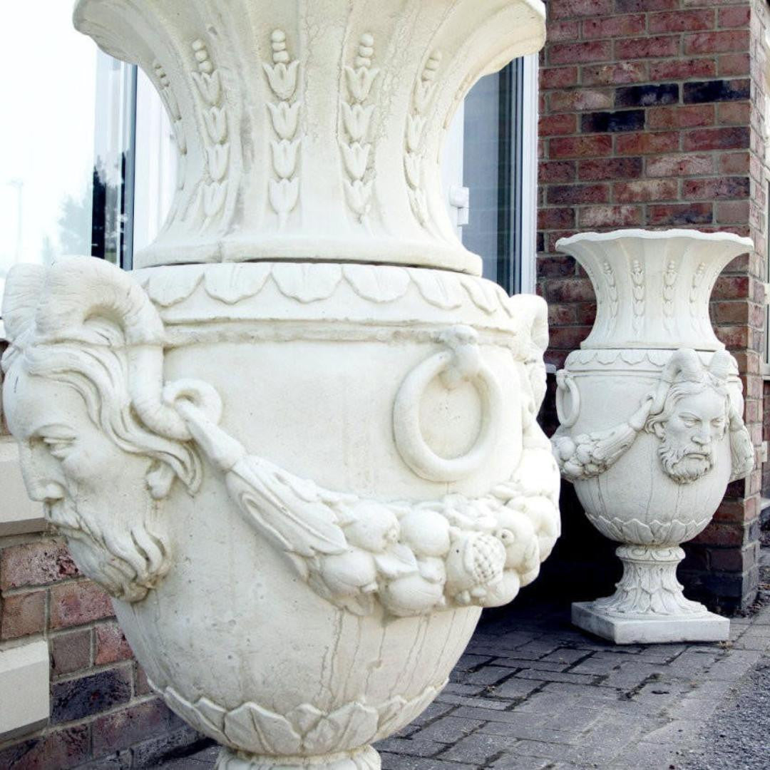 Pair of Urns With Mythical Horned Man Design