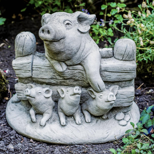 Pig Family Stone Cast Garden Ornament Stoneware Statues