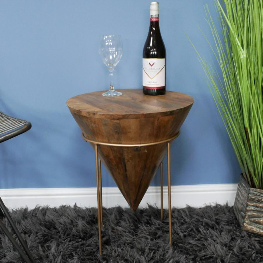 Plant Stand Round  Side Table with Metal Frame and Wooden Top