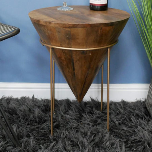 Plant Stand Round  Side Table with Metal Frame and Wooden Top