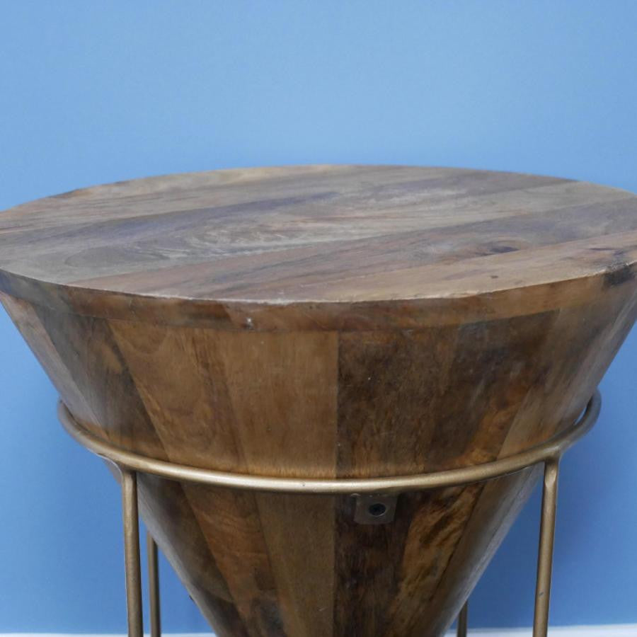 Plant Stand Round  Side Table with Metal Frame and Wooden Top