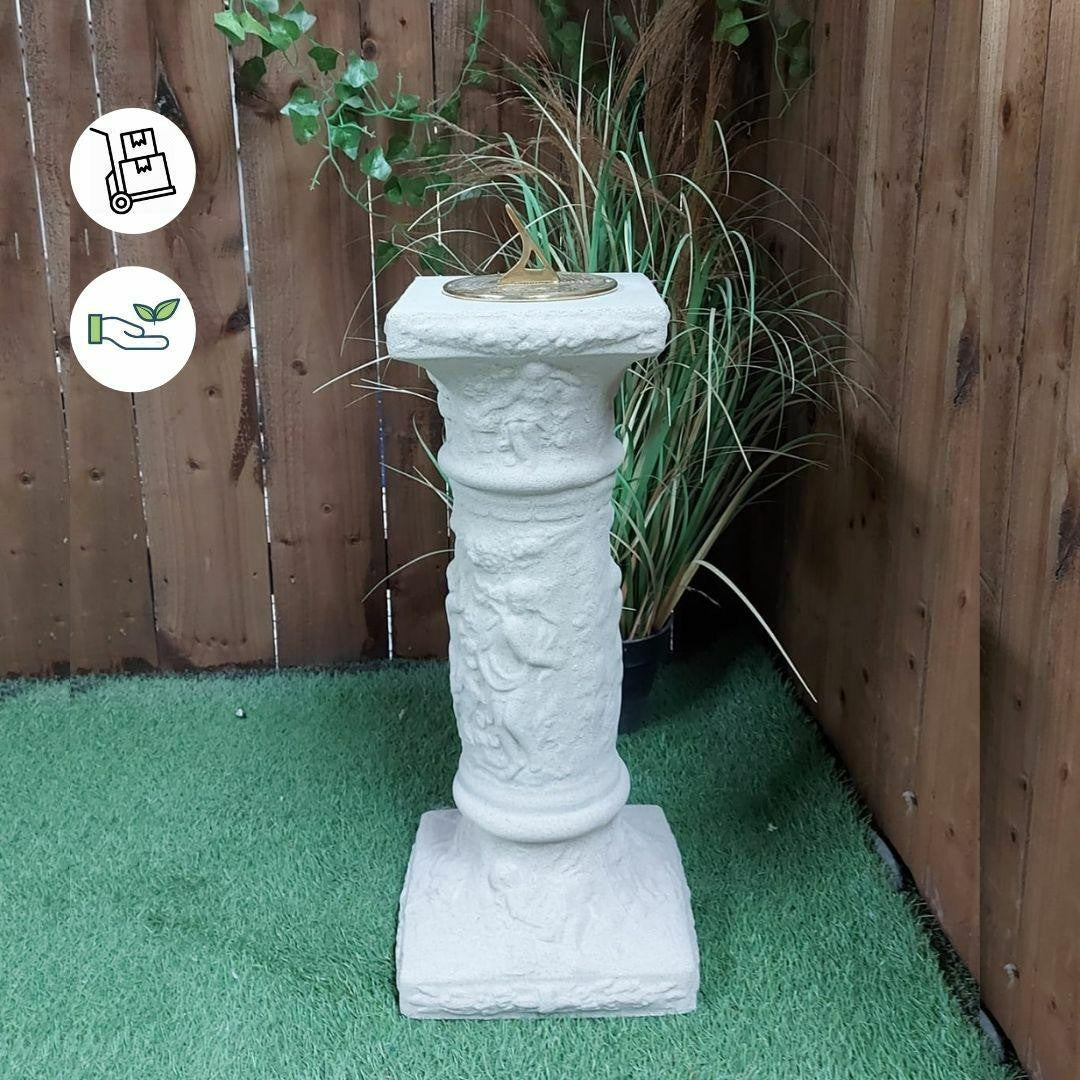 Roman design Tall Sandstone Sundial with Bronze Top