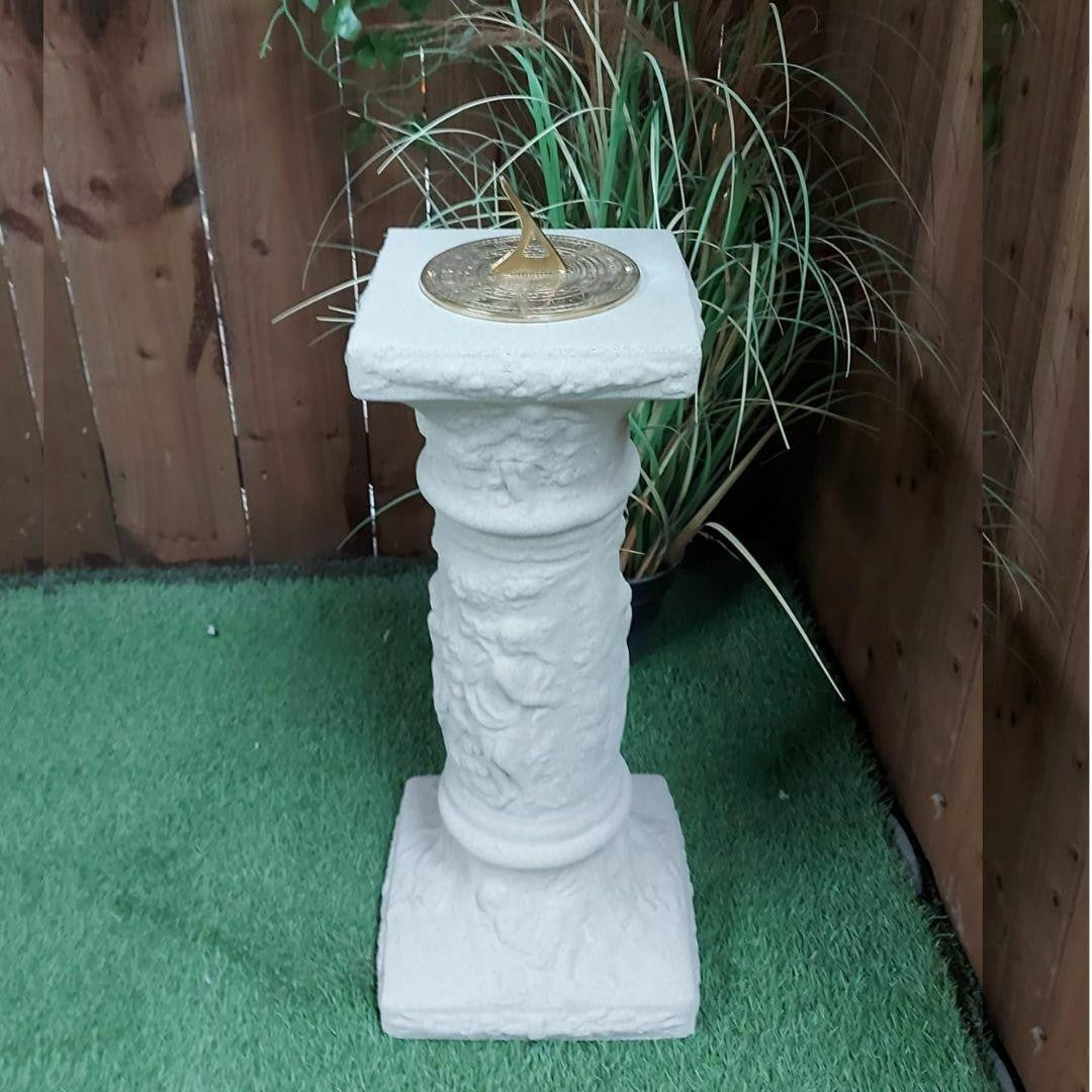 Roman design Tall Sandstone Sundial with Bronze Top
