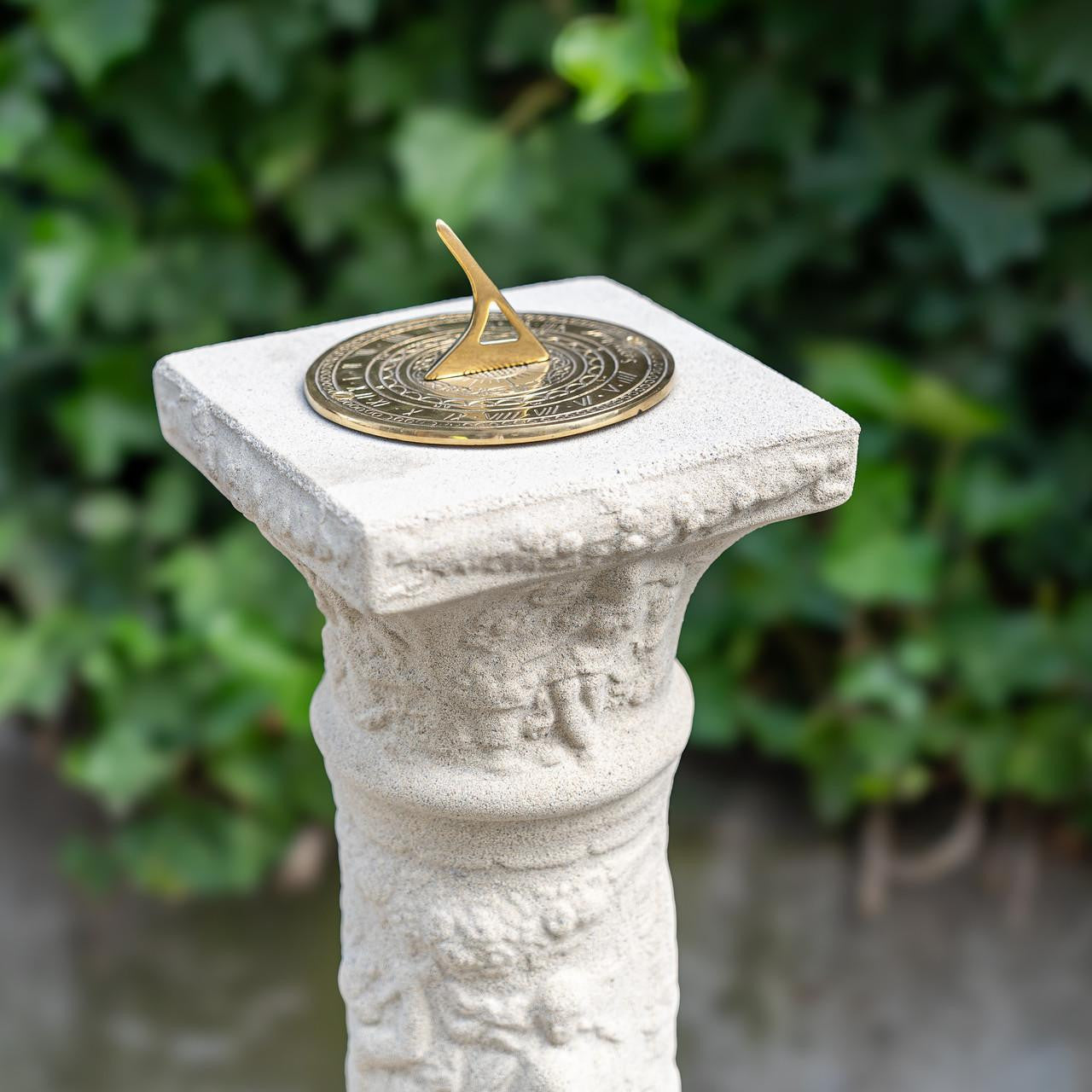 Roman design Tall Sandstone Sundial with Bronze Top