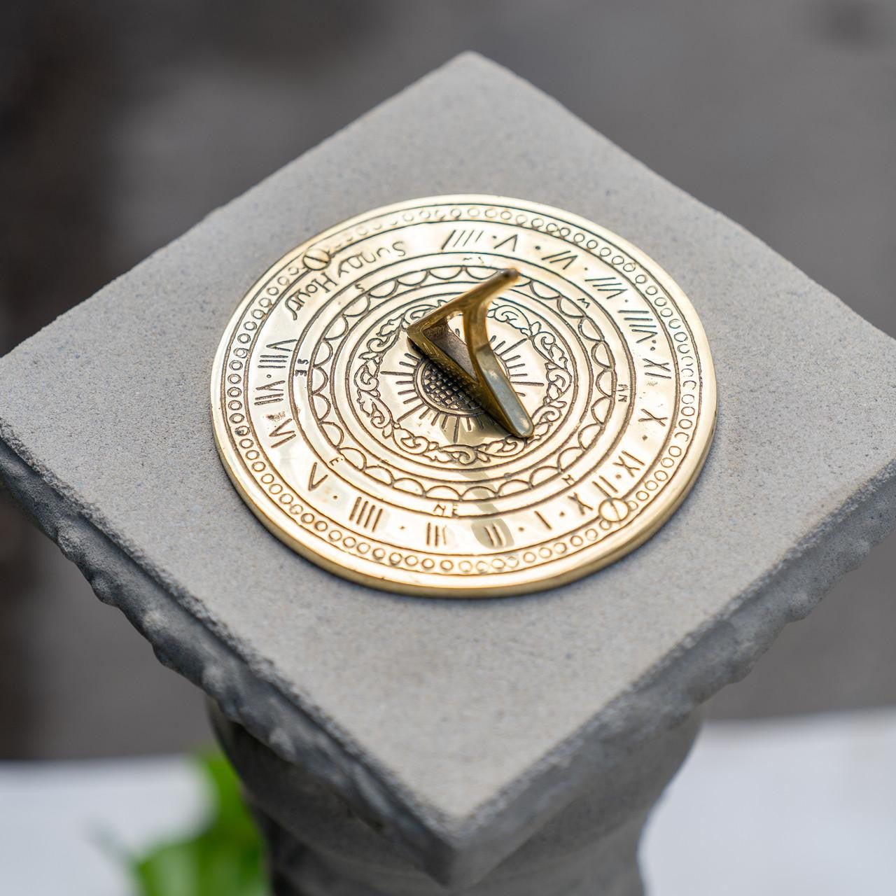 Roman design Tall Sandstone Sundial with Bronze Top
