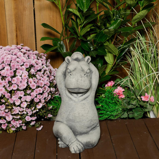 Serene Large Cast Stone Yoga Hippo Garden Statue 