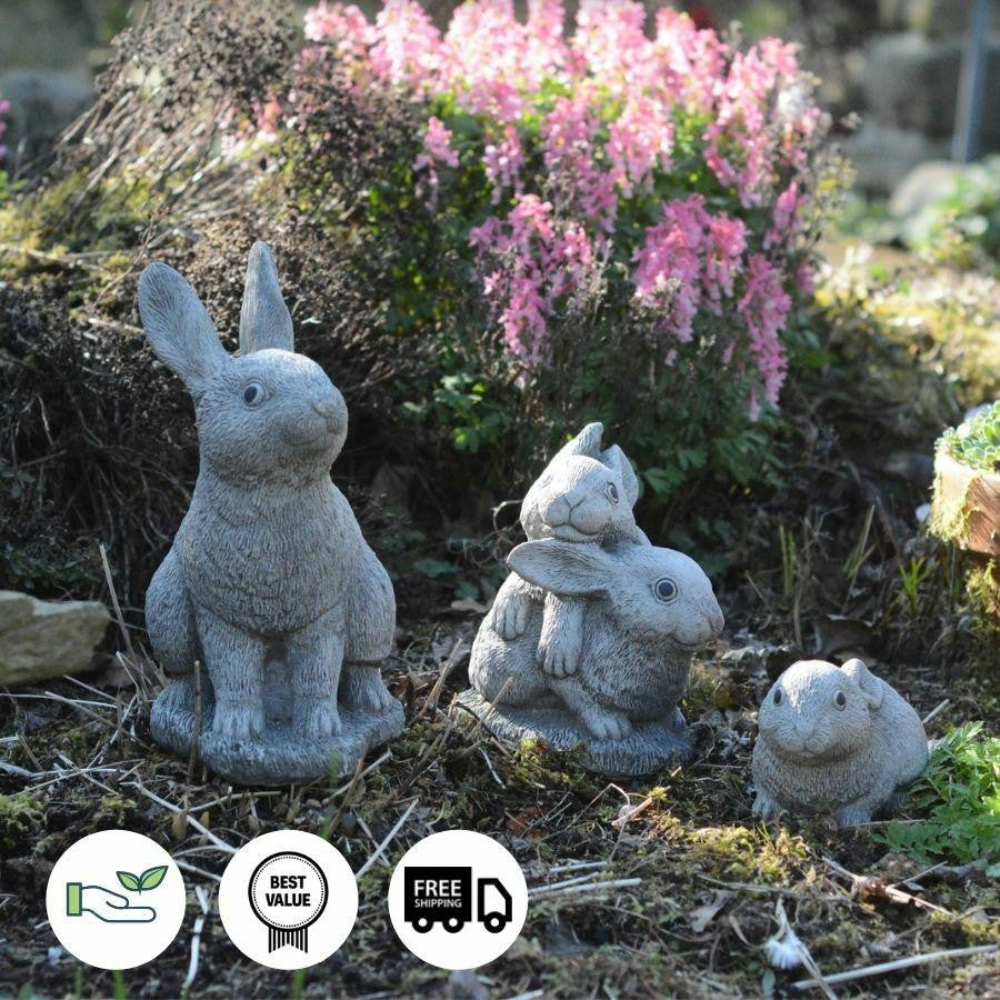 Set of 3 Bunny Rabbit Garden Ornaments