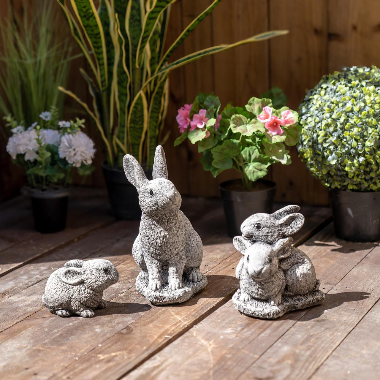 Set of 3 Bunny Rabbit Garden Ornaments