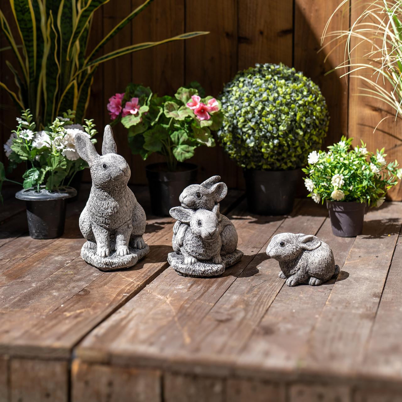 Set of 3 Bunny Rabbit Garden Ornaments