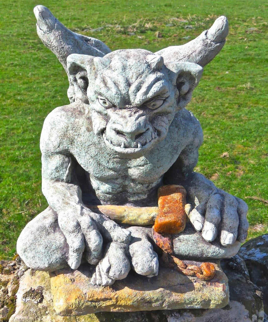 Set of Stone cast Guardian Demon Gargoyles