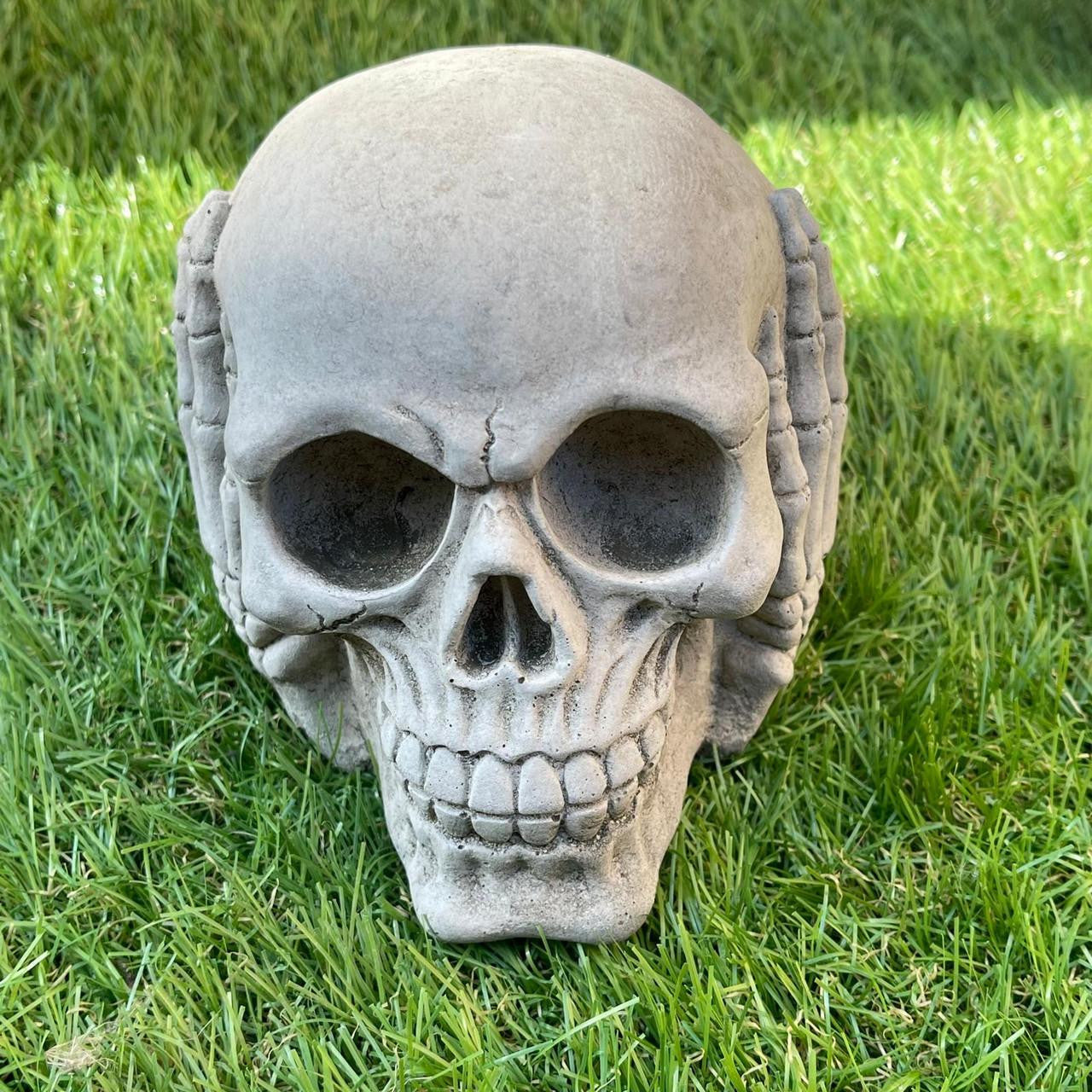 Set of Three Skulls Stone cast Garden Ornament Home Decoration