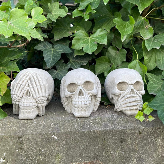 Set of Three Skulls Stone cast Garden Ornament Home Decoration