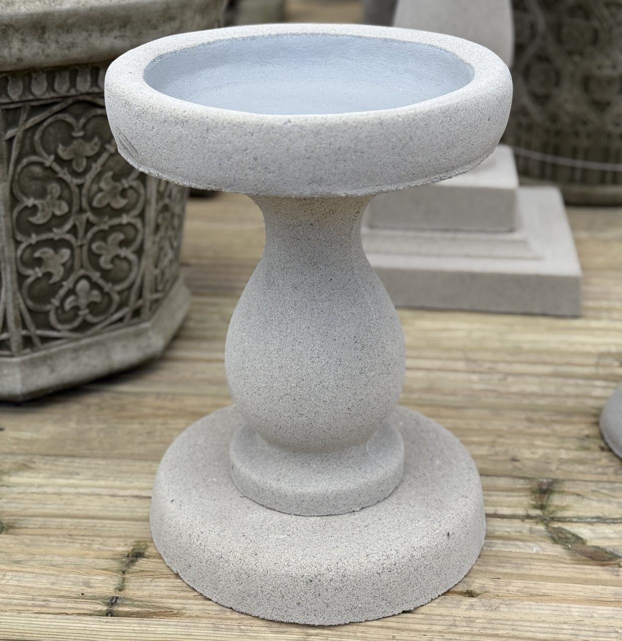 Short Minimalistic Sandstone Bird Bath with Round Base