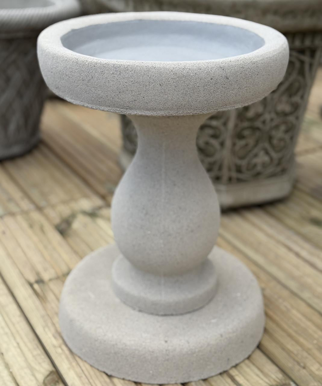 Short Minimalistic Sandstone Bird Bath with Round Base