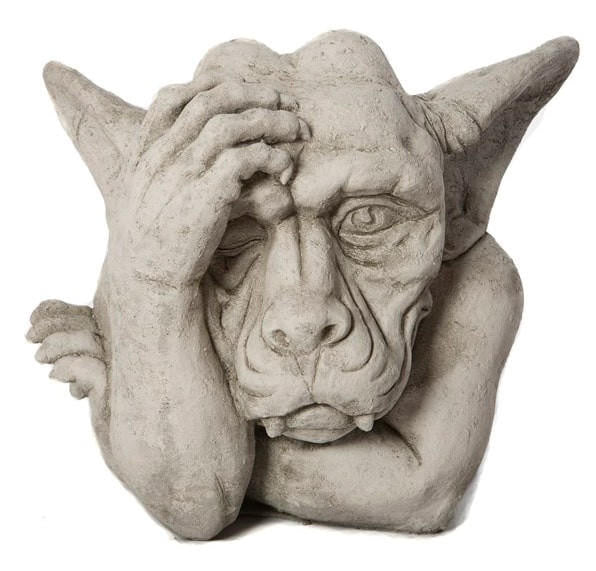 Single Awake Head On Hand Gargoyle Garden Statue
