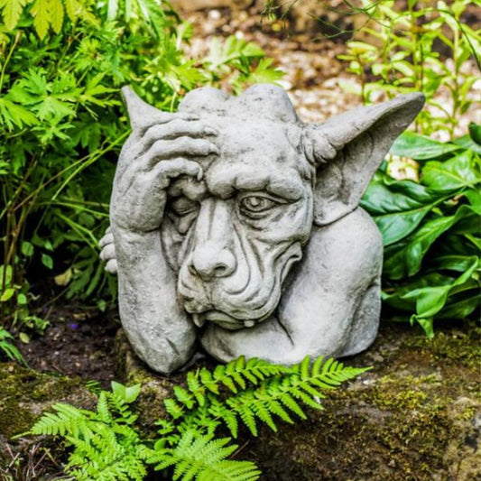 Single Awake Head On Hand Gargoyle Garden Statue