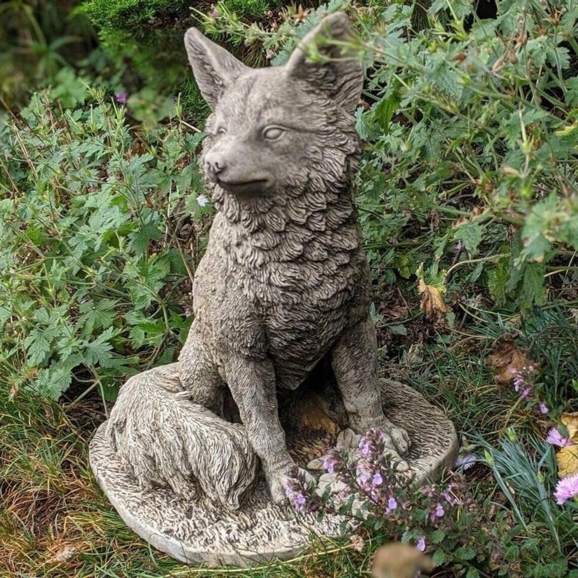 Sitting Fox Stone Fairy Garden Ornament Animal Statue