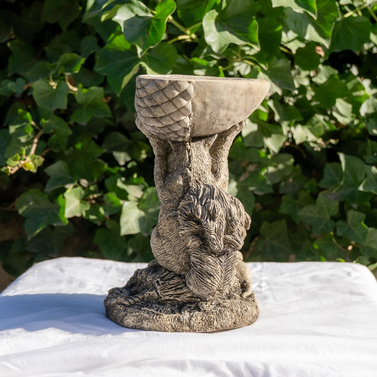 Small Adorable Squirrel And Nut Design Stonecast Bird Bath