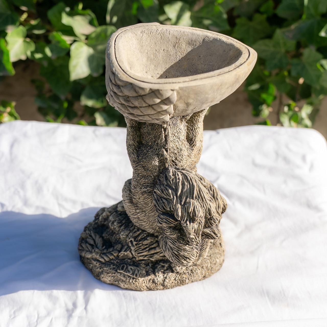 Small Adorable Squirrel And Nut Design Stonecast Bird Bath