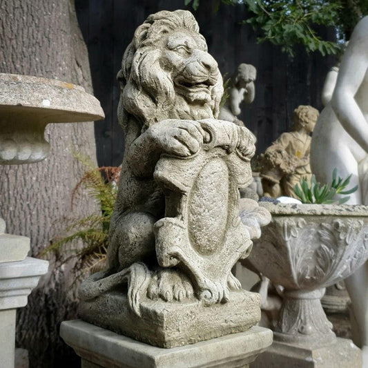 Small Armorial Lion With Shield Statue