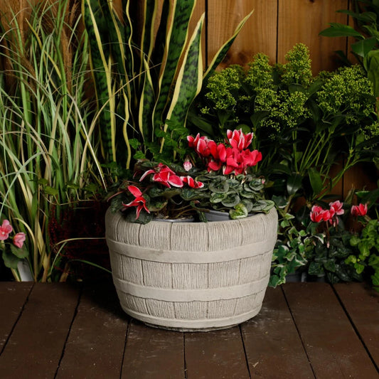 Stone Cast Large Barrel Garden Planter