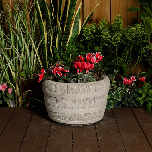 Small Half Barrel Stone Garden Planter Flower Pot 
